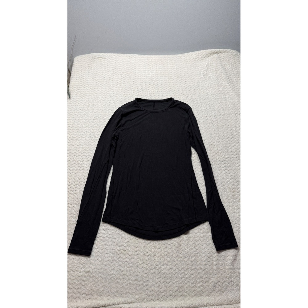 Lululemon Black Ribbed Long Sleeve Crew Neck Curved Hem Top Size 4-6